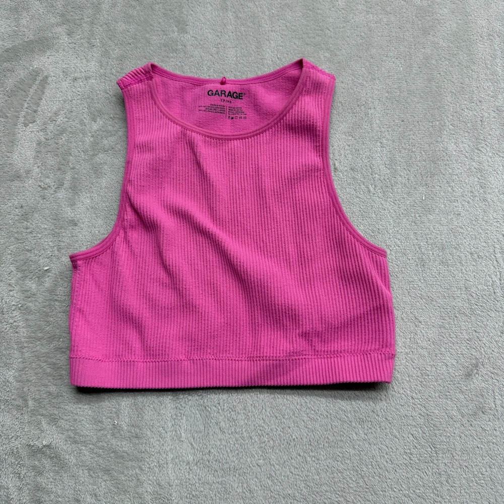 Garage Crop Top Shirt Women's XS Pink Ribbed Seamless High Neck Sleeveless Tank